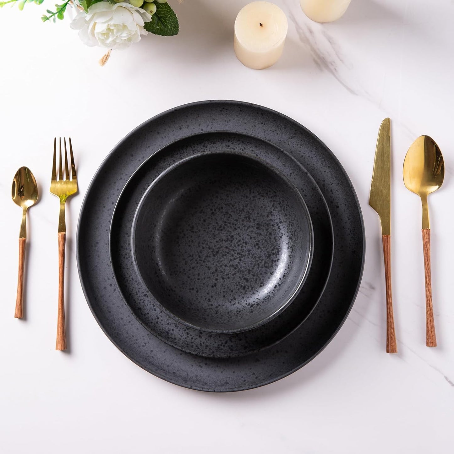 SLUDW005 Dinnerware Set - Matte Black With Speckle