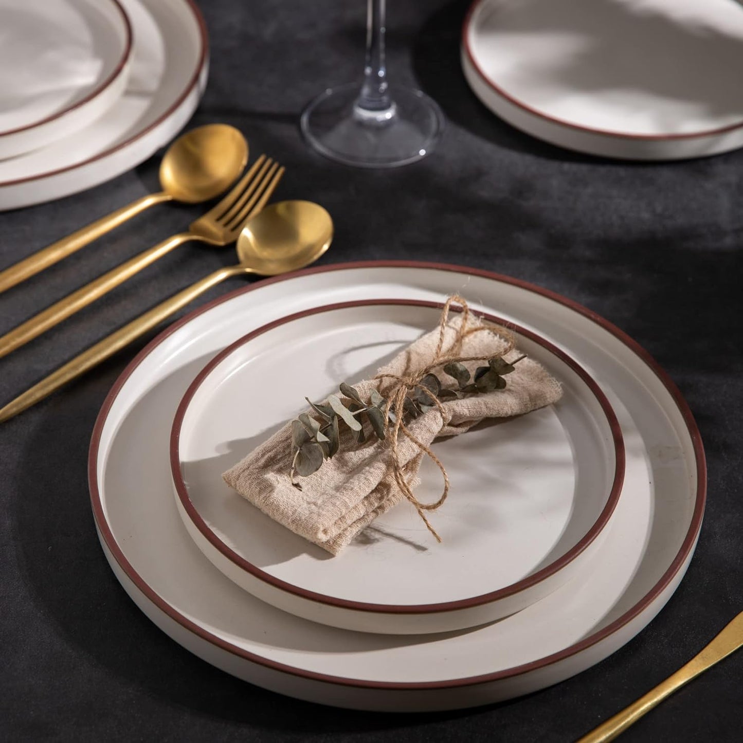 SLUDW013 Dinnerware Set - White With Matte Coffee Rim