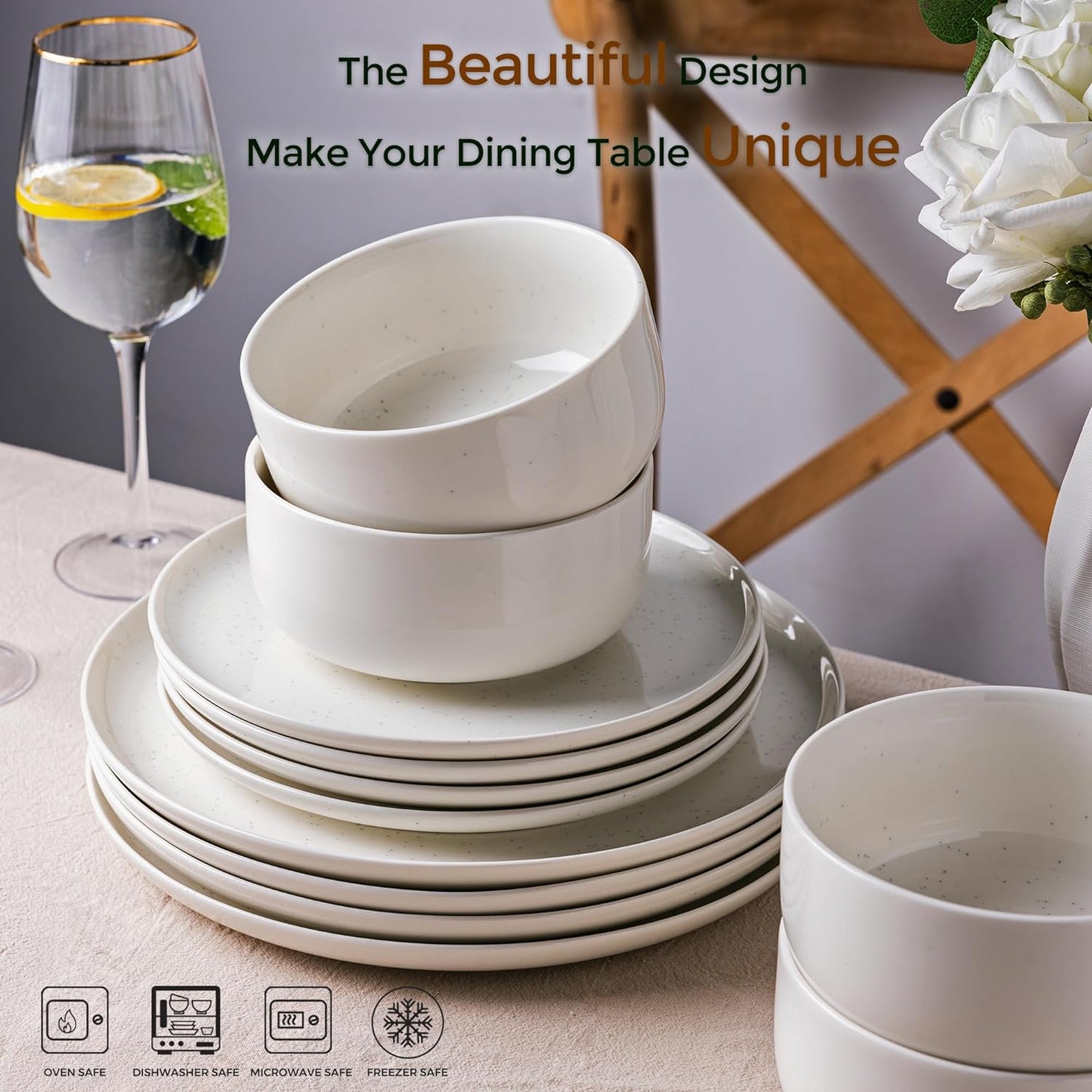 SLUDW011 Dinnerware Set - White With Speckle