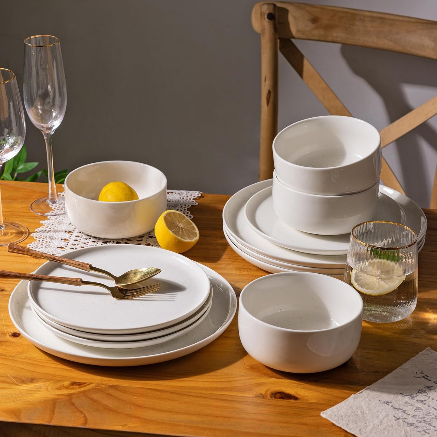 SLUDW011 Dinnerware Set - White With Speckle