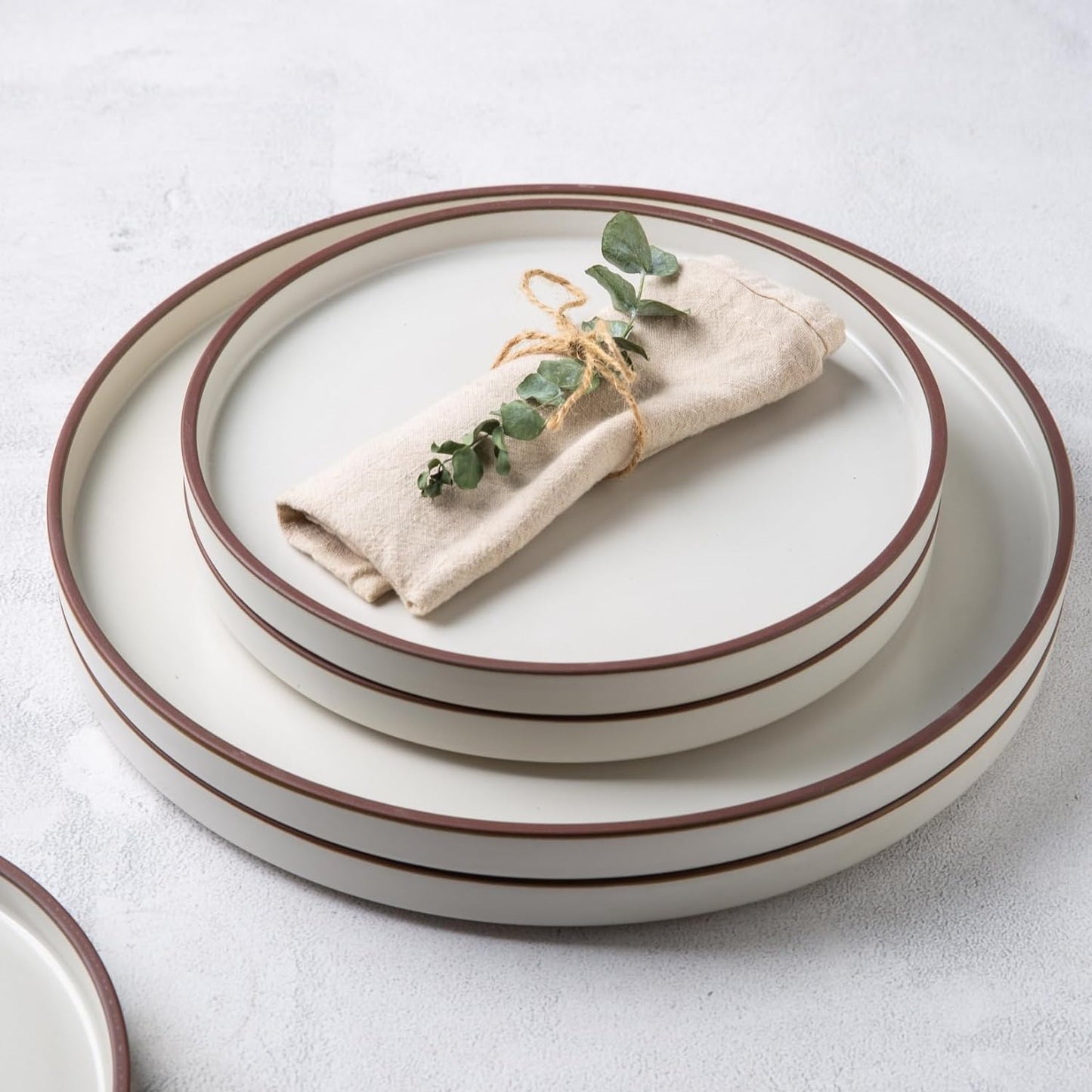 SLUDW013 Dinnerware Set - White With Matte Coffee Rim