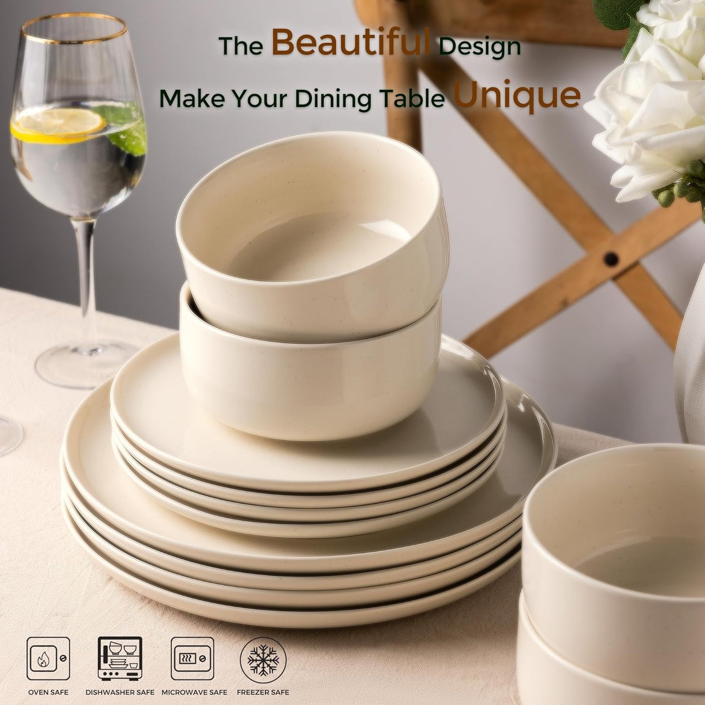 SLUDW011  Dinnerware Set - Cream With Speckle